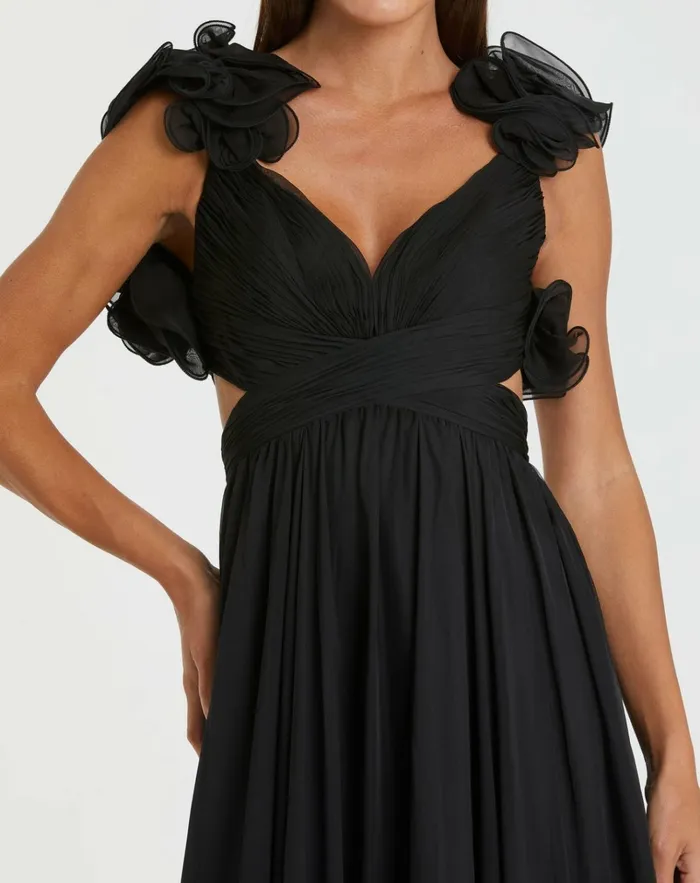 Women Evening Gowns Mac Duggal Ruffle Tiered CutOut Chiffon Gown Black