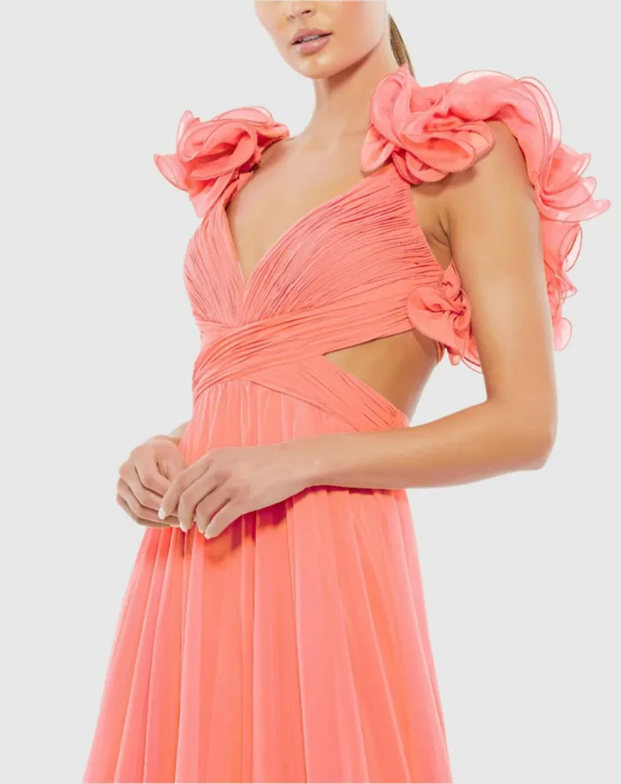 Women Evening Gowns Mac Duggal Ruffle Tiered CutOut Chiffon Gown Black