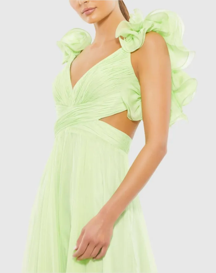 Women Evening Gowns Mac Duggal Ruffle Tiered CutOut Chiffon Gown Black