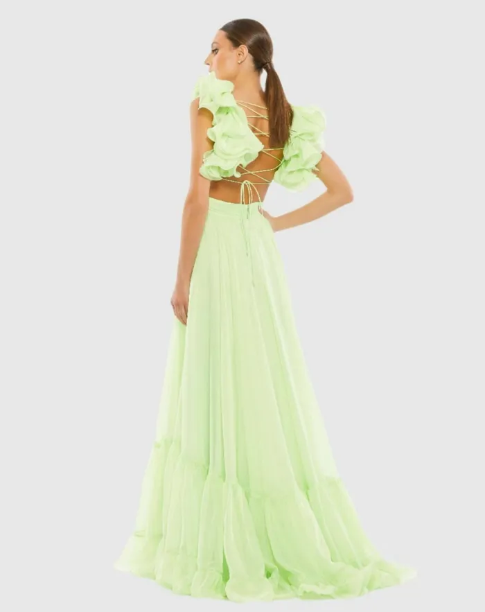 Women Evening Gowns Mac Duggal Ruffle Tiered CutOut Chiffon Gown Black