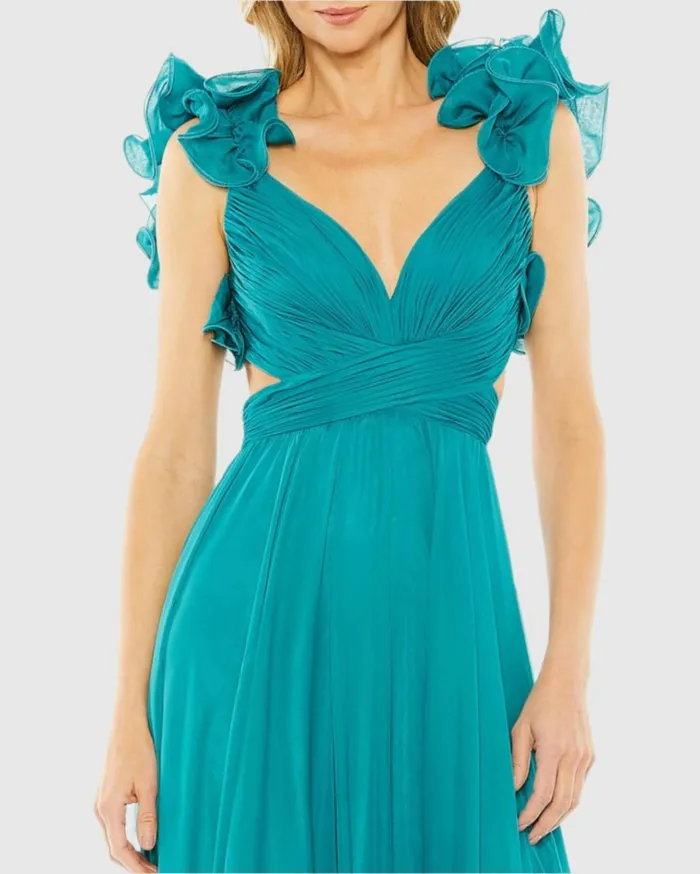 Women Evening Gowns Mac Duggal Ruffle Tiered CutOut Chiffon Gown Black