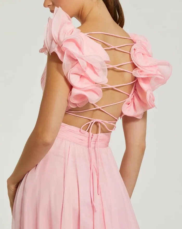 Women Evening Gowns Mac Duggal Ruffle Tiered CutOut Chiffon Gown Black
