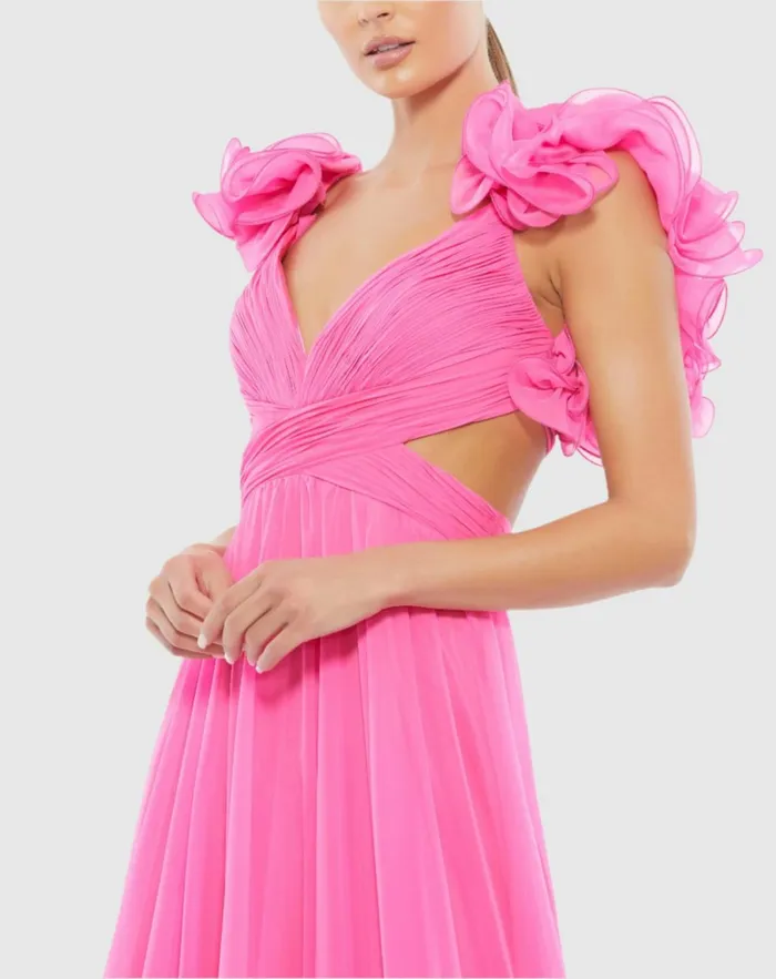 Women Evening Gowns Mac Duggal Ruffle Tiered CutOut Chiffon Gown Black