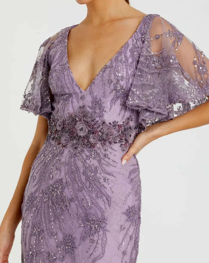 Women Evening Gowns Mac Duggal Vintage Flutter Sleeve Evening Gown Vintage Lilac