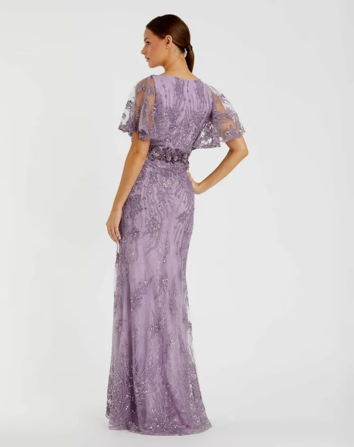 Women Evening Gowns Mac Duggal Vintage Flutter Sleeve Evening Gown Vintage Lilac