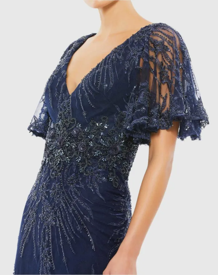 Women Evening Gowns Mac Duggal Vintage Flutter Sleeve Evening Gown Vintage Lilac