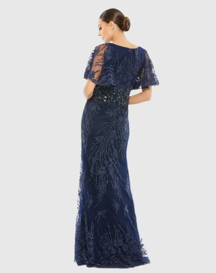Women Evening Gowns Mac Duggal Vintage Flutter Sleeve Evening Gown Vintage Lilac