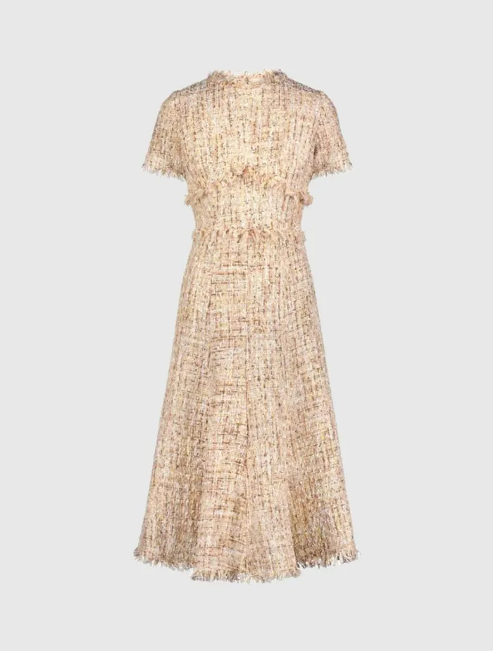Women Every Day Dresses Mac Duggal Boucle Short Sleeve A Line Midi Dress Blush