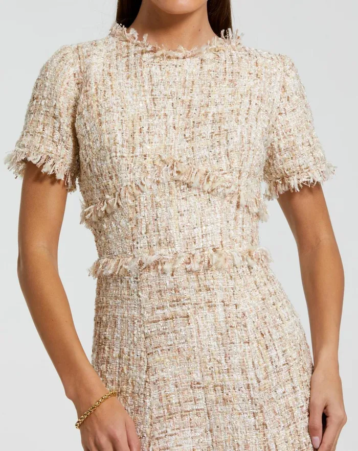 Women Every Day Dresses Mac Duggal Boucle Short Sleeve A Line Midi Dress Blush