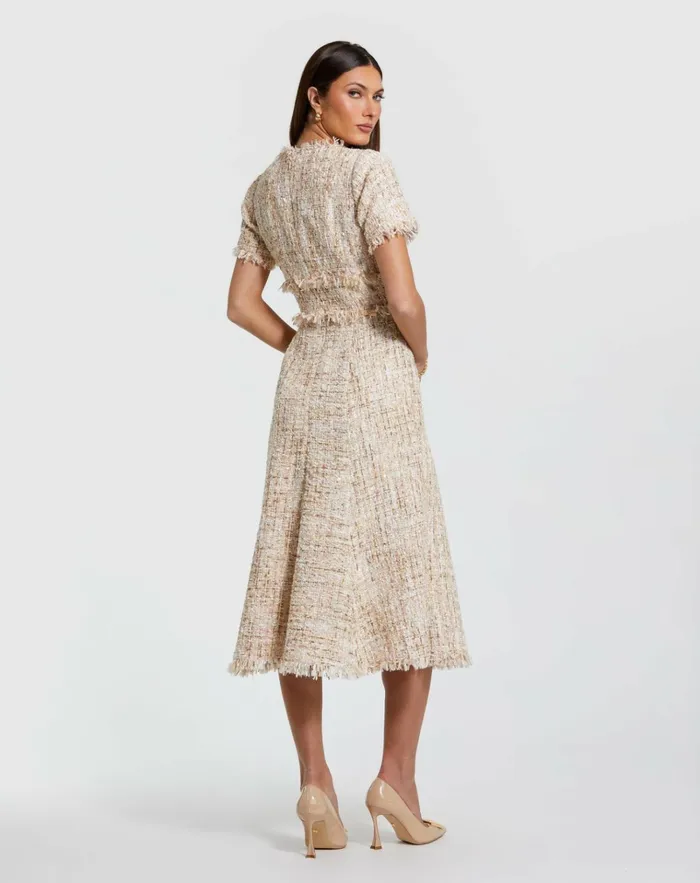 Women Every Day Dresses Mac Duggal Boucle Short Sleeve A Line Midi Dress Blush