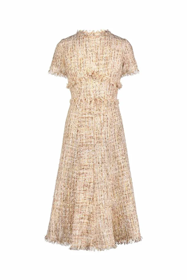 Women Every Day Dresses Mac Duggal Boucle Short Sleeve A Line Midi Dress Blush