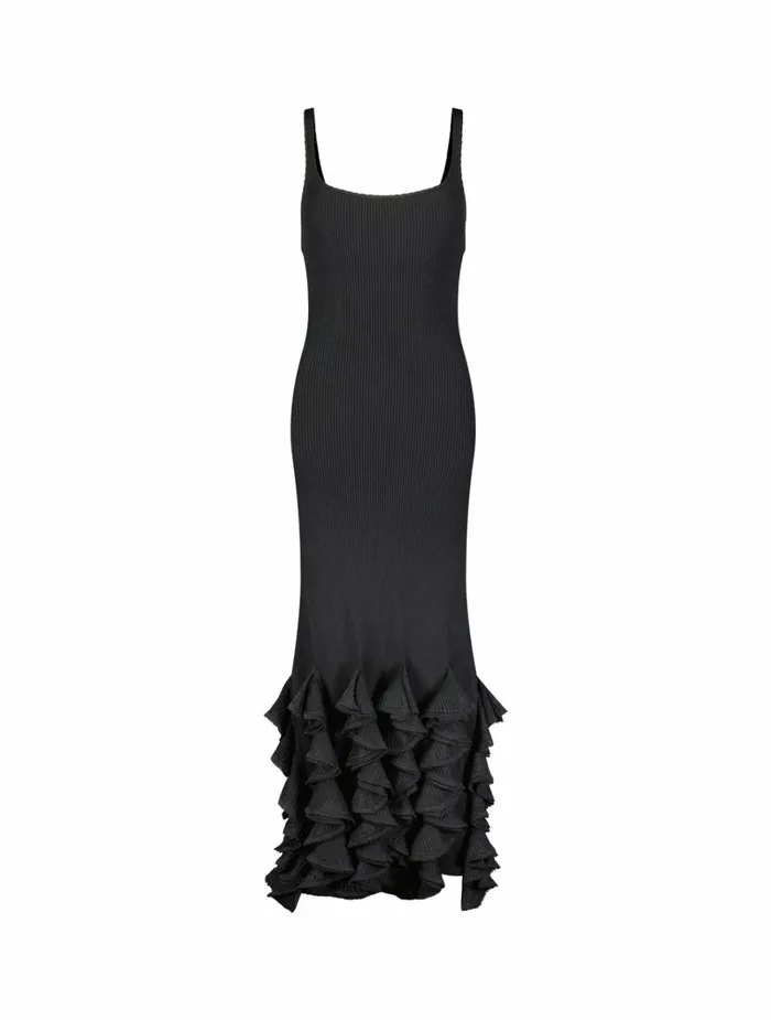 Women Every Day Dresses Mac Duggal Rib Knit Sleeveless Midi Dress With Ruffle Hem Black