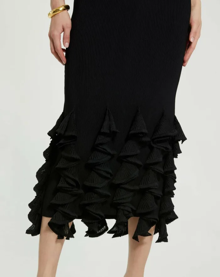 Women Every Day Dresses Mac Duggal Rib Knit Sleeveless Midi Dress With Ruffle Hem Black