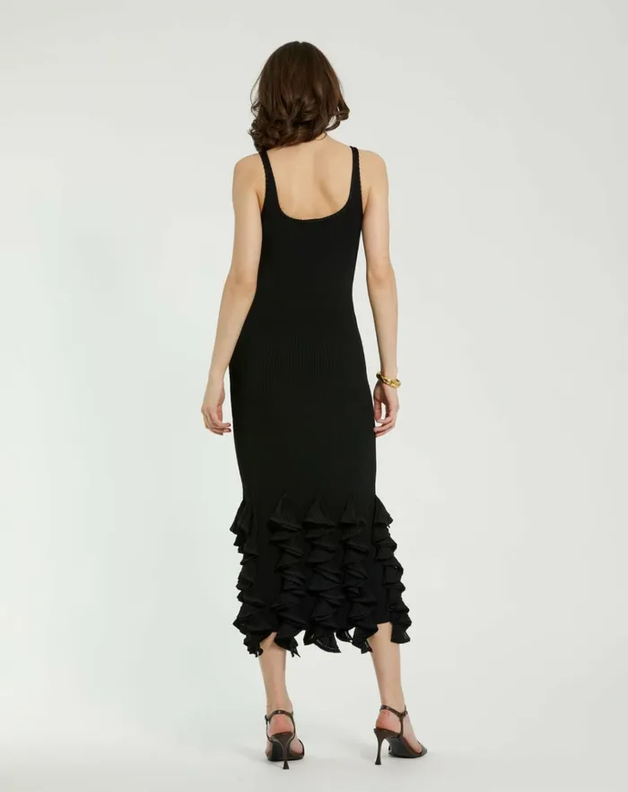 Women Every Day Dresses Mac Duggal Rib Knit Sleeveless Midi Dress With Ruffle Hem Black