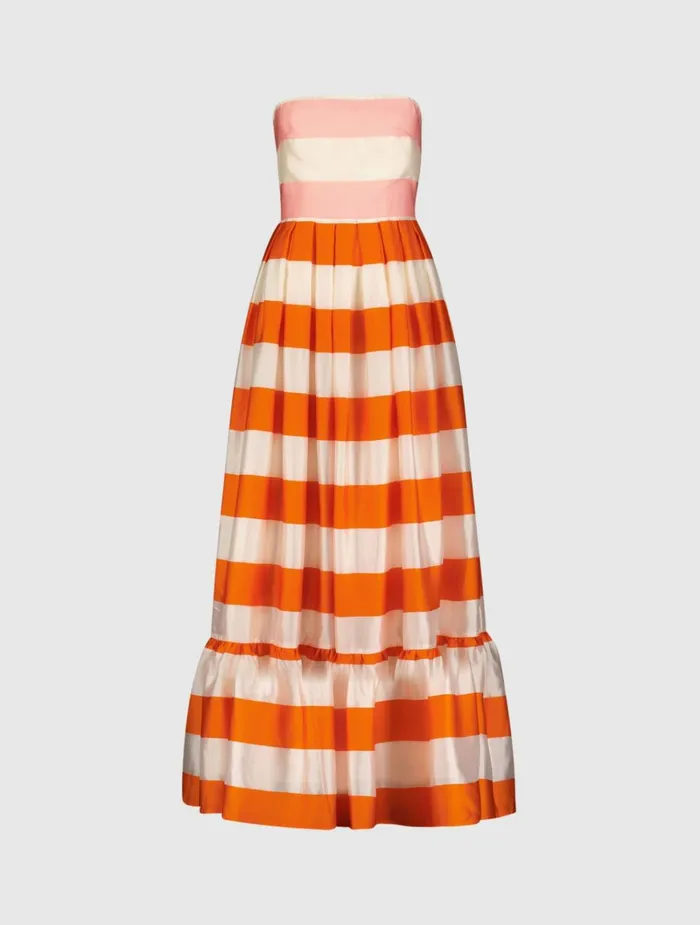 Women Every Day Dresses Mac Duggal Striped Organza Strapless Ruffle Maxi Dress Sunset