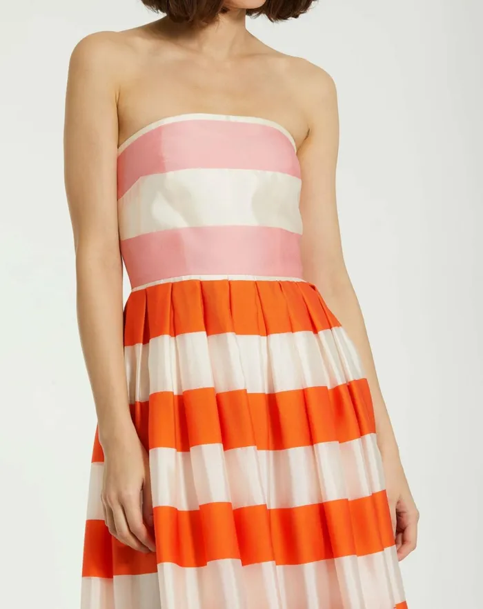 Women Every Day Dresses Mac Duggal Striped Organza Strapless Ruffle Maxi Dress Sunset