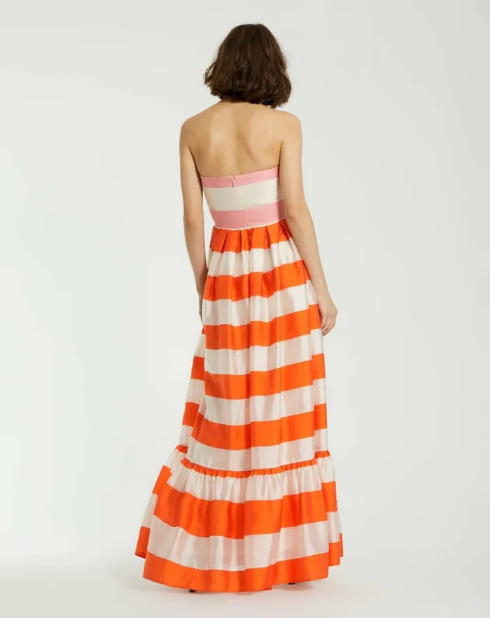Women Every Day Dresses Mac Duggal Striped Organza Strapless Ruffle Maxi Dress Sunset