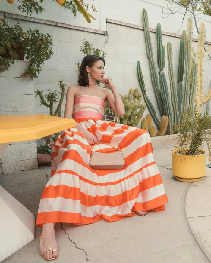 Women Every Day Dresses Mac Duggal Striped Organza Strapless Ruffle Maxi Dress Sunset