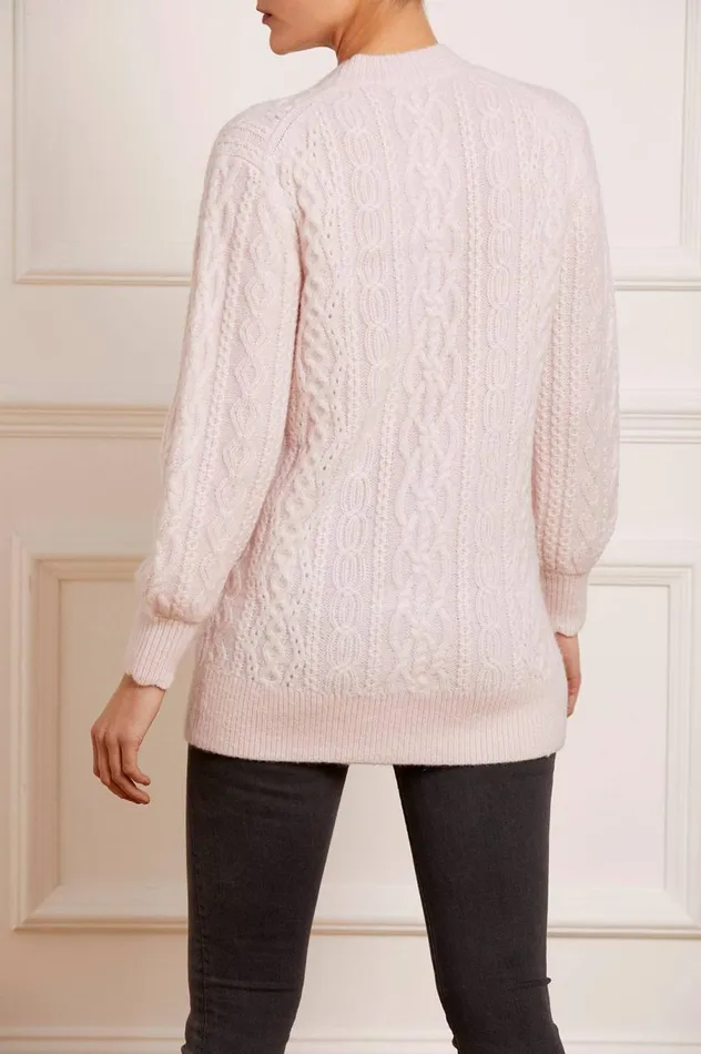 Women Exclusives Needle and Thread Cable Jewelled Button Longline Cardigan Pink