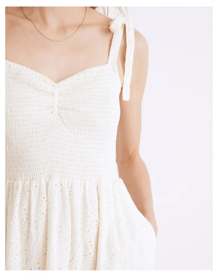 Women Eyelet Lucie Tie Strap Tiered Midi Dress Lighthouse Madewell Dresses Women Eyelet Lucie Tie Strap Tiered Midi Dress Lighthouse Madewell Dresses