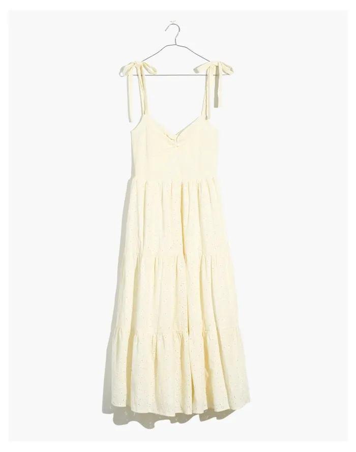 Women Eyelet Lucie Tie Strap Tiered Midi Dress Lighthouse Madewell Dresses Women Eyelet Lucie Tie Strap Tiered Midi Dress Lighthouse Madewell Dresses