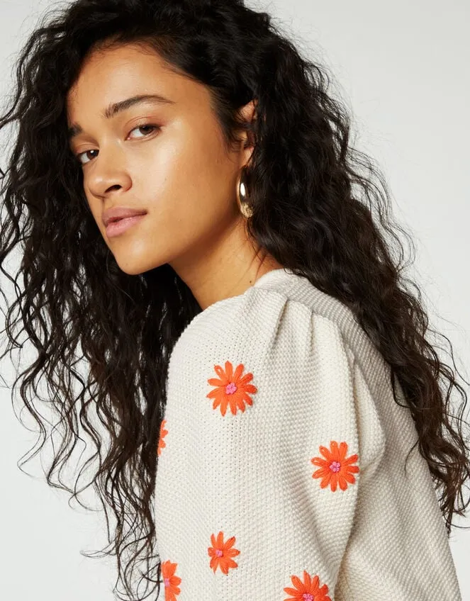 Women Fabienne Chapot Embroidered Short Sleeve Jumper Cream Monsoon Jumpers