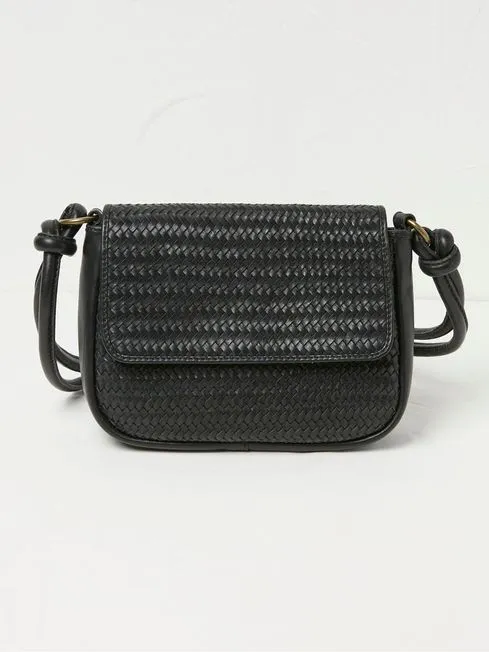 Women Fatface Bags and Wallets Alexia Black Woven Shoulder Bag
