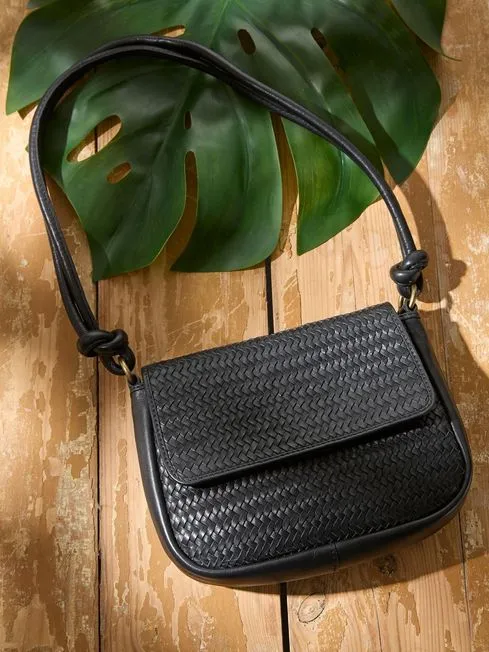 Women Fatface Bags and Wallets Alexia Black Woven Shoulder Bag Women Fatface Bags and Wallets Alexia Black Woven Shoulder Bag