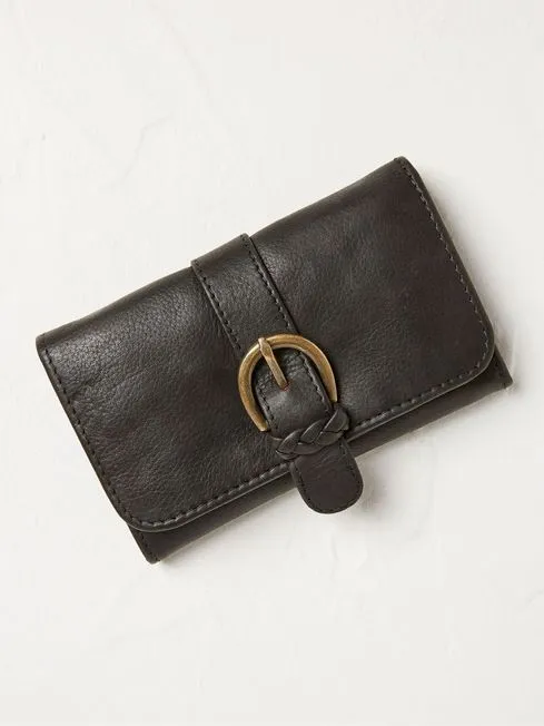 Women Fatface Bags and Wallets Harlow Black Round Buckle Foldover Purse