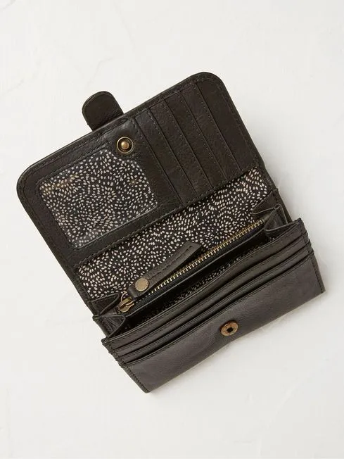 Women Fatface Bags and Wallets Harlow Black Round Buckle Foldover Purse
