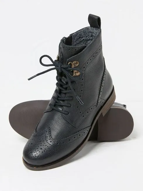 Women Fatface Boots Anwen Black Brogue Ankle Boots