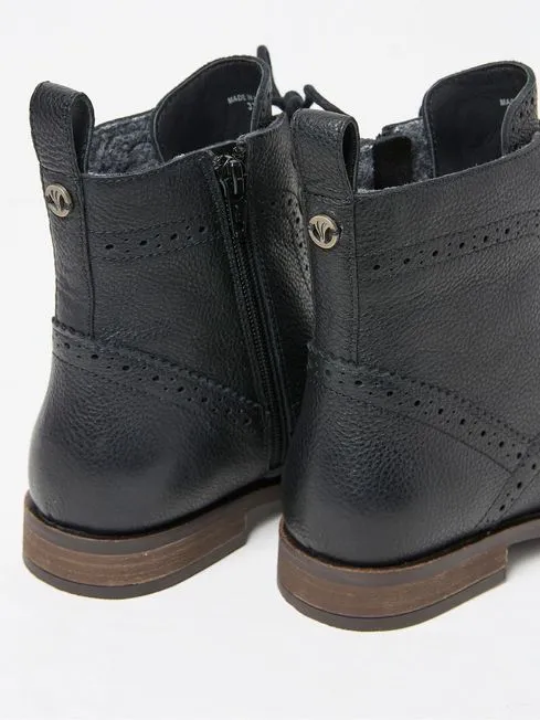 Women Fatface Boots Anwen Black Brogue Ankle Boots