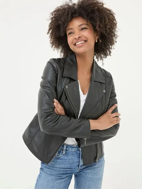 Women Fatface Coats and Jackets Bethany Black Quilted Biker Jacket