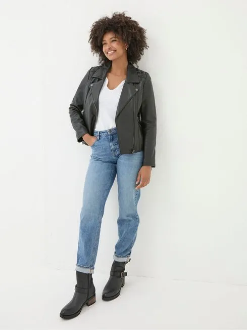 Women Fatface Coats and Jackets Bethany Black Quilted Biker Jacket