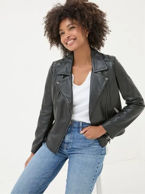 Women Fatface Coats and Jackets Bethany Black Quilted Biker Jacket