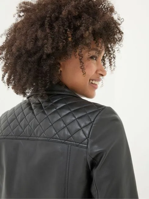 Women Fatface Coats and Jackets Bethany Black Quilted Biker Jacket