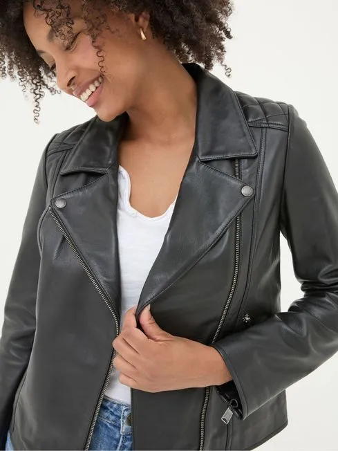 Women Fatface Coats and Jackets Bethany Black Quilted Biker Jacket