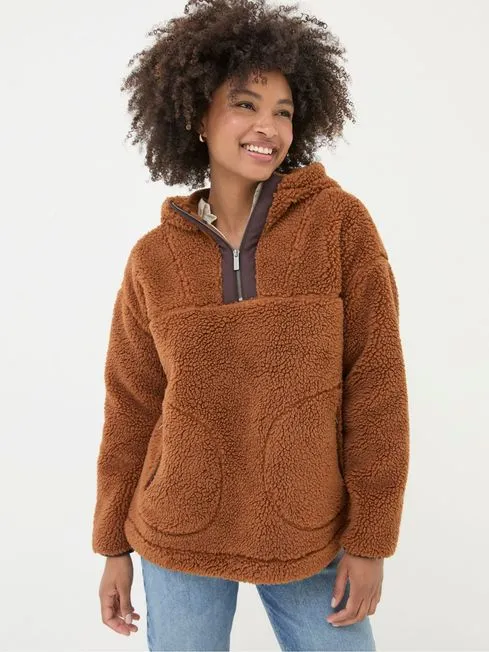Women Fatface Coats and Jackets Millie Brown Overhead Fleece