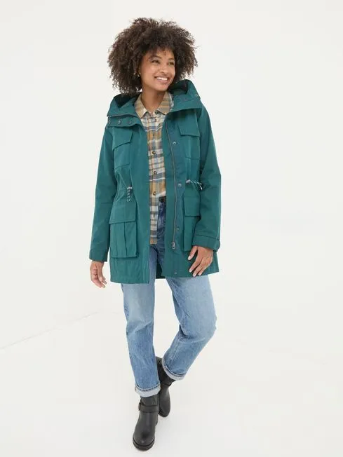 Women Fatface Coats and Jackets Tiegan Teal Blue Waterproof Coat