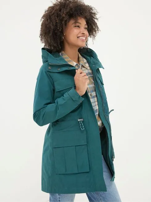 Women Fatface Coats and Jackets Tiegan Teal Blue Waterproof Coat