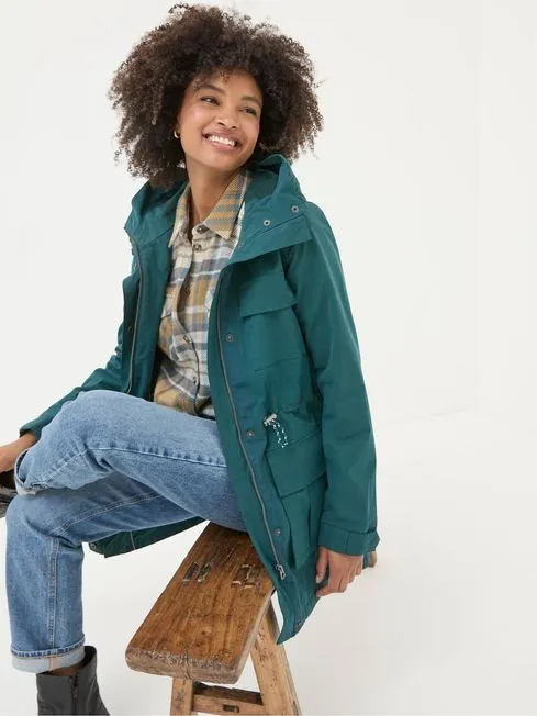 Women Fatface Coats and Jackets Tiegan Teal Blue Waterproof Coat