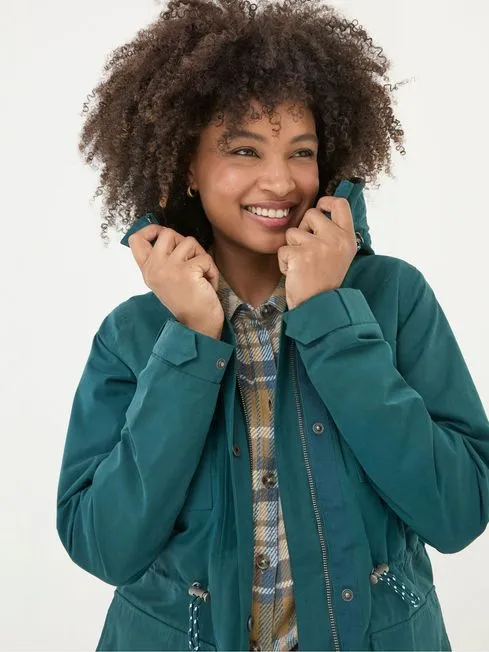 Women Fatface Coats and Jackets Tiegan Teal Blue Waterproof Coat