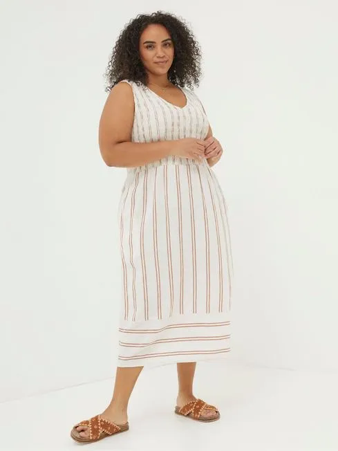 Women Fatface Dresses Aria Natural Stripe Midi Dress With Linen