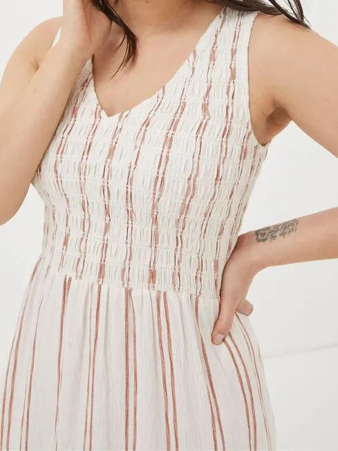 Women Fatface Dresses Aria Natural Stripe Midi Dress With Linen
