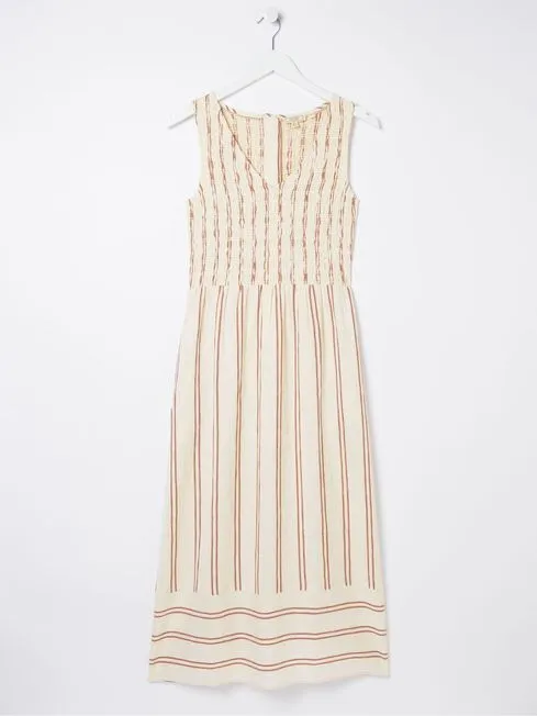 Women Fatface Dresses Aria Natural Stripe Midi Dress With Linen