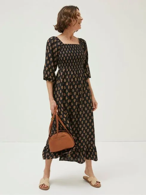 Women Fatface Dresses BlackGold Midi Dress