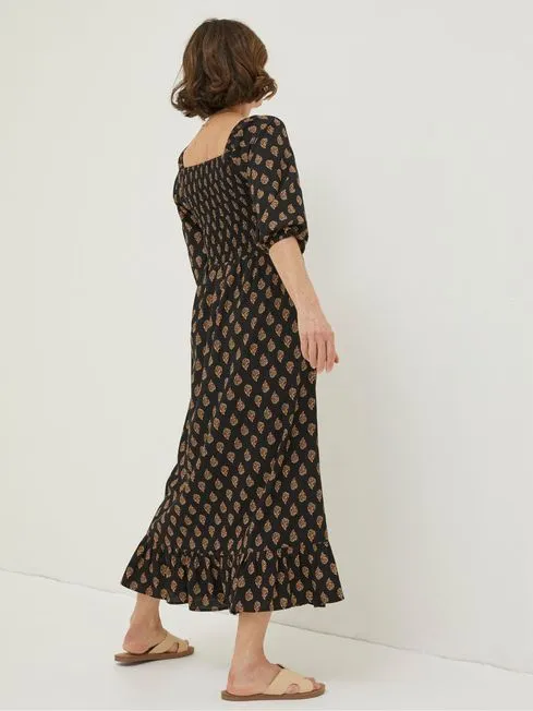 Women Fatface Dresses BlackGold Midi Dress Women Fatface Dresses BlackGold Midi Dress