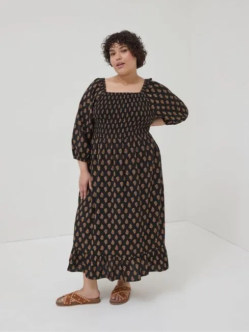 Women Fatface Dresses BlackGold Midi Dress Women Fatface Dresses BlackGold Midi Dress