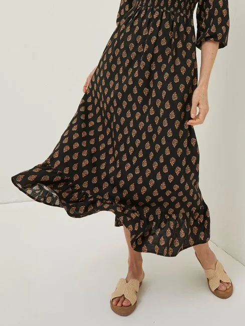 Women Fatface Dresses BlackGold Midi Dress Women Fatface Dresses BlackGold Midi Dress