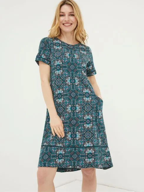 Women Fatface Dresses Green Simone Mirrored Floral Jersey Dress